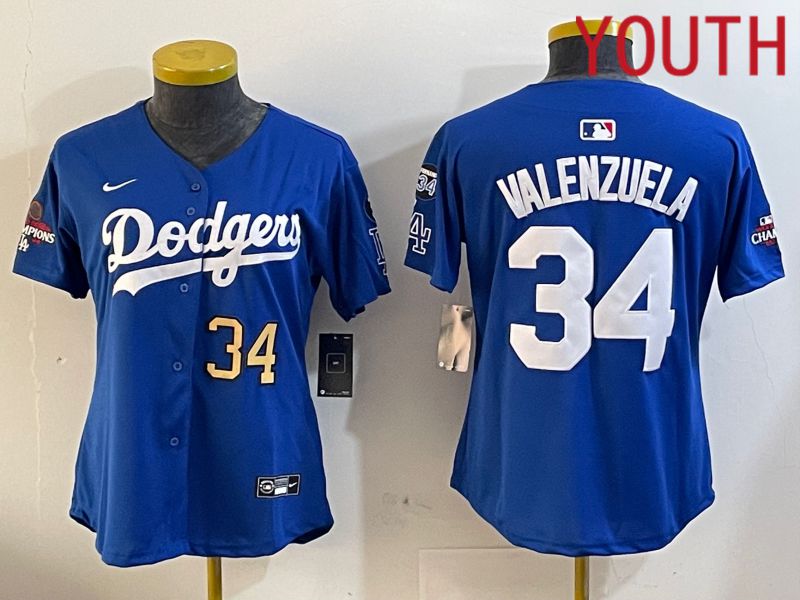 Youth Los Angeles Dodgers #34 Valenzuela Blue Game 2024 Nike MLB Jersey style 12053